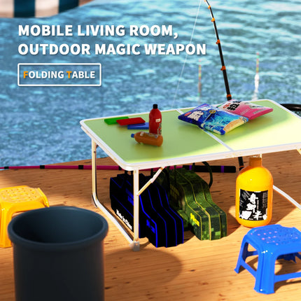 Mini Folding Picnic Table with Carry Handle, Aluminum Frame, Laptop Table for Sofa Bed Couch Floor, 60x40x24cm, Green/White