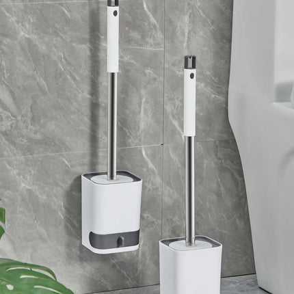 Punch-Free Wall Mounted Toilet Brush with Drainable Base Long Handle Plastic Toilet Cleaning Brush Bathroom Accessories