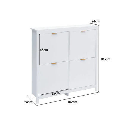 Livingandhome Flip Down Wood Shoe Cabinet in White for Hallway, Mudroom or Entryway