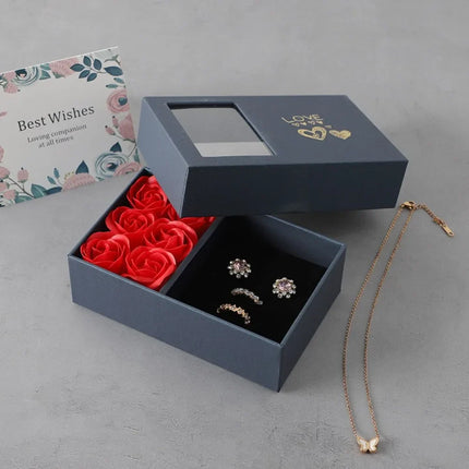 Valentine's Day Eternal Roses Gift Box Window Opening Six Rose Jewelry Gift Packaging Box Birthday Gifts Eternal Flower Ring Box