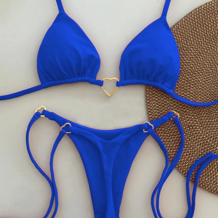 New Solid Color White Bikini Women suit Low Waist Lace-up Fashionable Swimsuit Two-piece Set