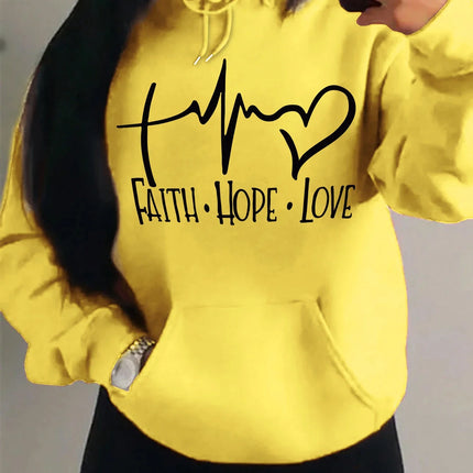 Faith Hope Love Letter Graphic Women Hoody Street Casual Loose Sweatshirt Autumn Fleece Hooded Hip Hop O-Neck Clothing Female