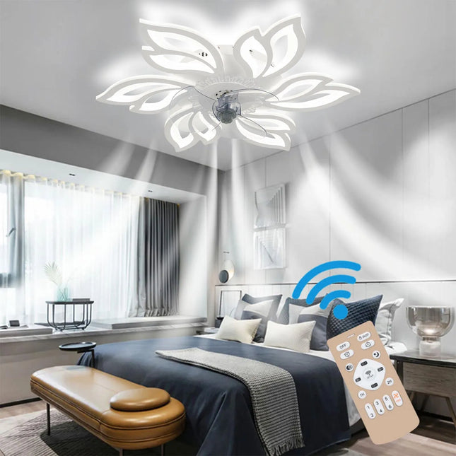 KOMORE Modern Flower Shape Ceiling Fan with Light with 3 Color temperature 6 Speeds for Office, Living Room, Bedroom