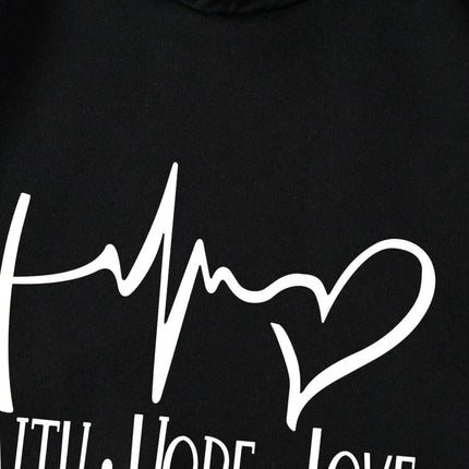 Faith Hope Love Letter Graphic Women Hoody Street Casual Loose Sweatshirt Autumn Fleece Hooded Hip Hop O-Neck Clothing Female