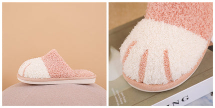 BEVERGREEN Winter Cute Cat Paw Designer House Women Fur Slippers Floor Mute Bedroom Lovers Warm Plush Shoes Indoor Fluffy Slides
