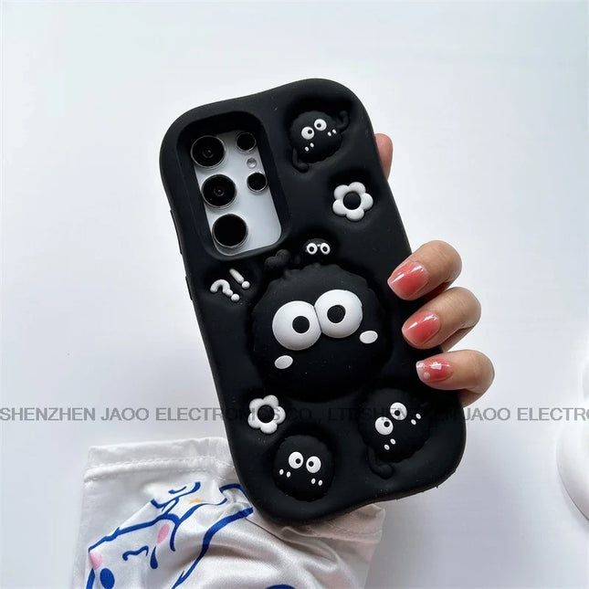 3D Black briquettes Grip Tok Holder Silicon Soft Phone Case For Samsung Galaxy S25 Ultra S24 S23 Ultra S21 FE