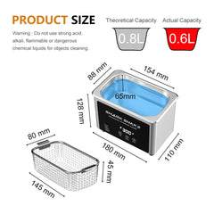 800ml Household Digital Ultrasonic Cleaner 30W/60W Stainless Steel Bath Degas Ultrasound Washing for Watches Jewelry