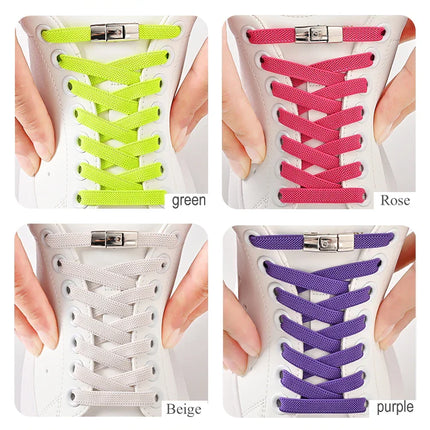 8mm No Tie Shoe Laces Press Lock Shoelaces Without Ties Elastic Laces Sneaker Kids Adult Widened Flat Shoelace for Shoes