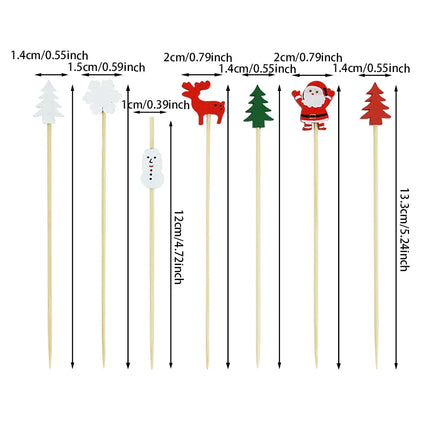 50Pcs Christmas Bamboo Food Picks Toothpicks Santa Dessert Buffet Fruit Salad Christmas Decoration New Year Xmas Party Supplies