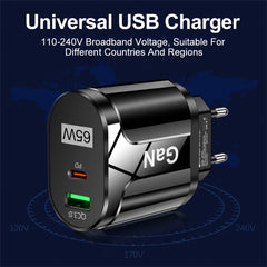 GaN 65W PD USB Type C Charger Mobile Phone Quick Charge Type C Wall Charger For iPhone Xiaomi Samsung Huawei EU/US Plug Charger