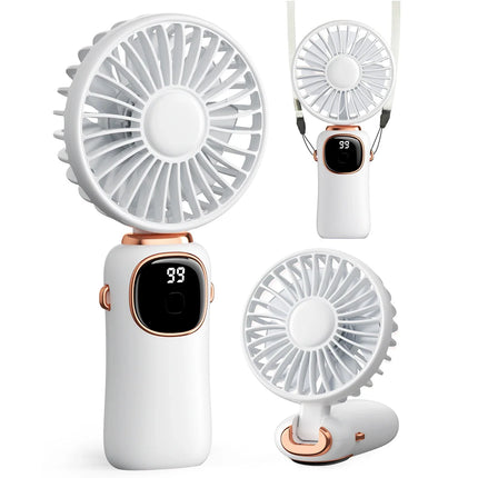 coldsky Portable Handheld Fan 4000mAh Battery Operated Fan 5 Speed with LED Display Handheld/Neck/Desk 3 in 1 Personal Small Fan