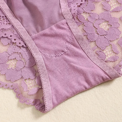 1 Set Elegant Erotic Lace Embroidery Breathable Fabric Lingeries : Push-Up Bra, Low Waist Sheer Panty - Ultimate Valentine's Day