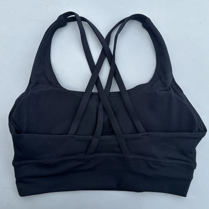 Solid Color Soft Cross Back Women Fitness Bra Tights Yoga Vest High Strength Shockproof Gym Sports Top Push Up With Chest Pad