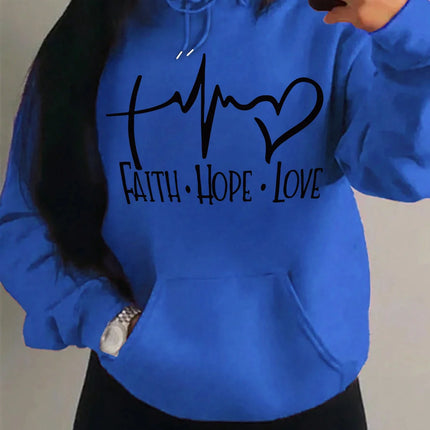 Faith Hope Love Letter Graphic Women Hoody Street Casual Loose Sweatshirt Autumn Fleece Hooded Hip Hop O-Neck Clothing Female