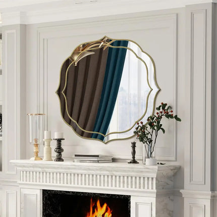 Modern Decorative Wall Mirror with Golden Rim Beveled Frame Silver Glass Acent Venetian Mirror for Bedroom Hallway