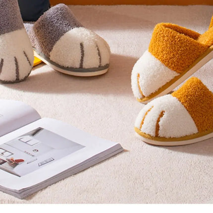 Comwarm Winter Warm Plush Slippers Cute Cat Paw Designer House Women Fur Slippers Floor Mute Bedroom Lovers Indoor Fluffy Shoes