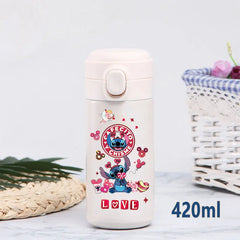 Disney Stitch 420ml Thermal Cup Sports Water Bottle Kids Portable Large Capacity Outdoor Vacuum Cup Stainless Steel Bottle