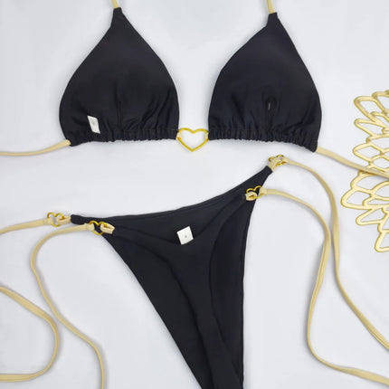 New Solid Color White Bikini Women suit Low Waist Lace-up Fashionable Swimsuit Two-piece Set