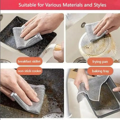 6/10pcs Cleaning products Dishcloth Silver Wire Cleaning Kitchen Cloth Thickened Microfiber Wash Towel Built-in Sponge Ball Rag