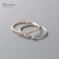 Modian Real 925 Sterling Silver Simple Thin Clear CZ Finger Rings Adjustable 14K Gold Ring For Women Wedding Jewelry Gifts