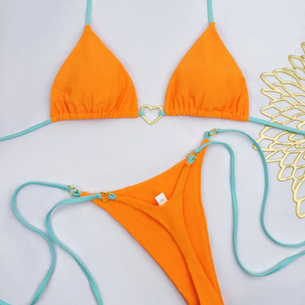 New Solid Color White Bikini Women suit Low Waist Lace-up Fashionable Swimsuit Two-piece Set