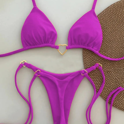 New Solid Color White Bikini Women suit Low Waist Lace-up Fashionable Swimsuit Two-piece Set