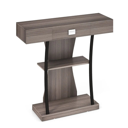 GOFLAME T-Shaped Industrial Console Table Narrow Sofa Side Table Entryway Display Shlves