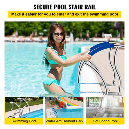 VEVOR 2 Pack 30" x 30" Swimming Pool Stair Rail 375 lbs Load Capacity w/ Quick Mount Base Plate & Complete Mounting Accessory