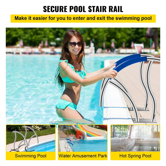 VEVOR 2 Pack 30" x 30" Swimming Pool Stair Rail 375 lbs Load Capacity w/ Quick Mount Base Plate & Complete Mounting Accessory
