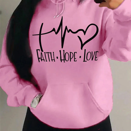 Faith Hope Love Letter Graphic Women Hoody Street Casual Loose Sweatshirt Autumn Fleece Hooded Hip Hop O-Neck Clothing Female