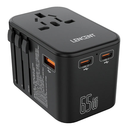 LENCENT 65W/100W GaN International Travel Adapter with 2USB 3 Type C GaN Fast Charging Adapter with EU AU US UK Plug for Travel