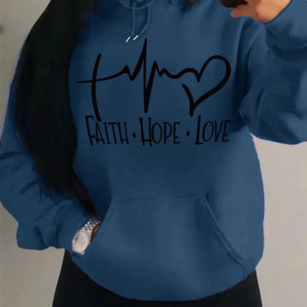 Faith Hope Love Letter Graphic Women Hoody Street Casual Loose Sweatshirt Autumn Fleece Hooded Hip Hop O-Neck Clothing Female