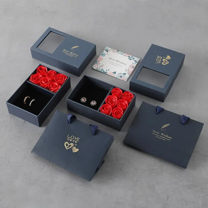 Valentine's Day Eternal Roses Gift Box Window Opening Six Rose Jewelry Gift Packaging Box Birthday Gifts Eternal Flower Ring Box