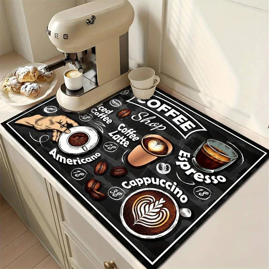 1pc creative pattern printed coffee machine mat kitchen counter quick water absorption utensil drying mat desktop drainage mat
