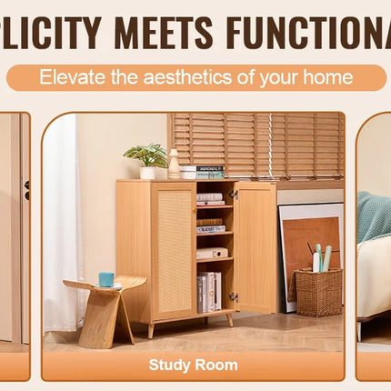 VEVOR 5 Tiers 2 Doors 40.35" Tall and Adjustable Shelves Rattan Shoe Storage Entryway Cabinet Ideal for Entryway Closet Hallway