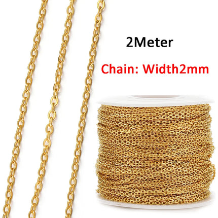 No Fade 2Meters Stainless Steel Chains for Jewelry Making DIY Necklace Bracelet Accessories Gold Chain Lips Beads Beaded Chain