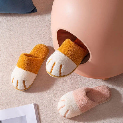 Comwarm Winter Warm Plush Slippers Cute Cat Paw Designer House Women Fur Slippers Floor Mute Bedroom Lovers Indoor Fluffy Shoes