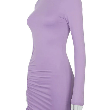 Long Sleeve Ruched Bodycon Dress Women Turtleneck Bandage Mini Dresses Autumn Black Skinny Stretchy Party Vestidos