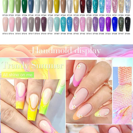 MEET ACROSS 8Pcs/Set Gel Nail Polish Set for All Season Neon Marcaron Green Red Series UV Gel Varnish Manicure Kit Nail Supplies