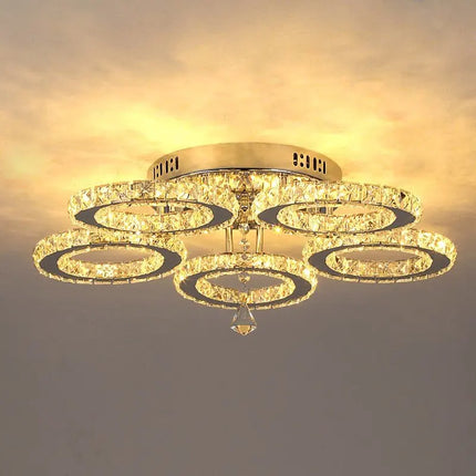Modern K9 Crystal Led Rings Ceiling Lamp Chandelier Pendant Light Dimmable Luminaire Bedroom Living Dining Room Decor Fixture