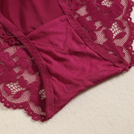 1 Set Elegant Erotic Lace Embroidery Breathable Fabric Lingeries : Push-Up Bra, Low Waist Sheer Panty - Ultimate Valentine's Day