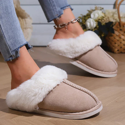 Furry Home Slippers Women 2024 Winter Designer Shoes Ladies Flats Casual Warm Plush House Fur Slides Couple Footwear Large Size