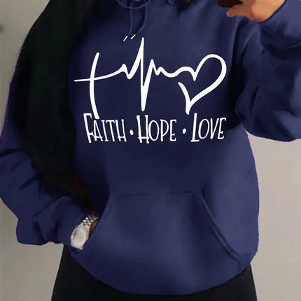 Faith Hope Love Letter Graphic Women Hoody Street Casual Loose Sweatshirt Autumn Fleece Hooded Hip Hop O-Neck Clothing Female