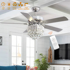 KOMORE  Modern 52 Inch Crystal 3-Light Ceiling Fan with Remote, 5 Blades for Office, Living Room, Bedroom