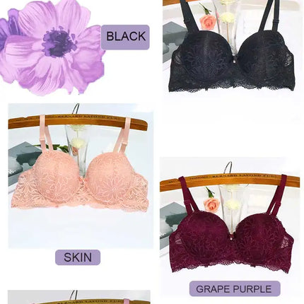 Lace Bra for Women Big Cup 1/2 Sexy Floral Underwire Underwear Ladies Push Up Thin Bra Half Cup 36-42C Black Gather Brassiere