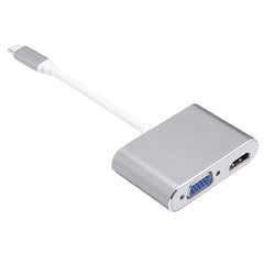 2 in 1 VGA & HDMI Female to USB-C / Type-C Male Hub Splitter Adapter, VGA+HDMI