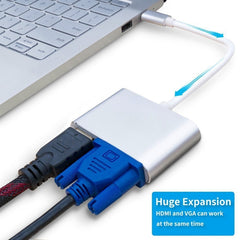 2 in 1 VGA & HDMI Female to USB-C / Type-C Male Hub Splitter Adapter, VGA+HDMI