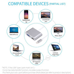 2 in 1 VGA & HDMI Female to USB-C / Type-C Male Hub Splitter Adapter, VGA+HDMI