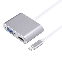 2 in 1 VGA & HDMI Female to USB-C / Type-C Male Hub Splitter Adapter, VGA+HDMI