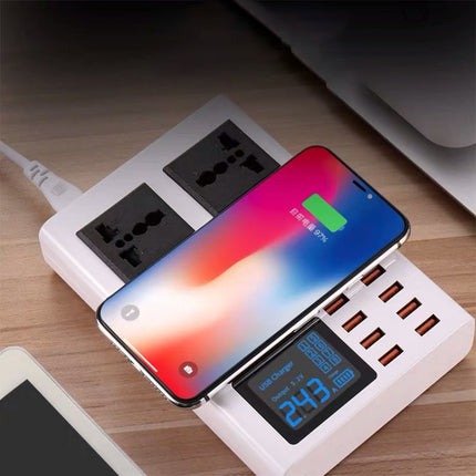 YC-CDA10W 10W Multi Port USB Intelligent Digital Display Fast Charging Wireless Charger, UK Plug, SAS1048A, SAS1048B, SAS1048C